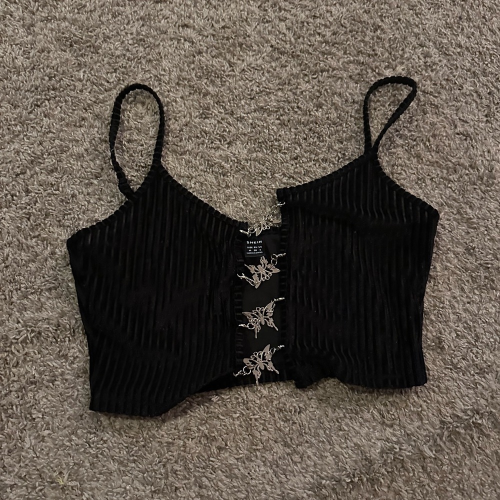 Black crop top with Butter fly chains